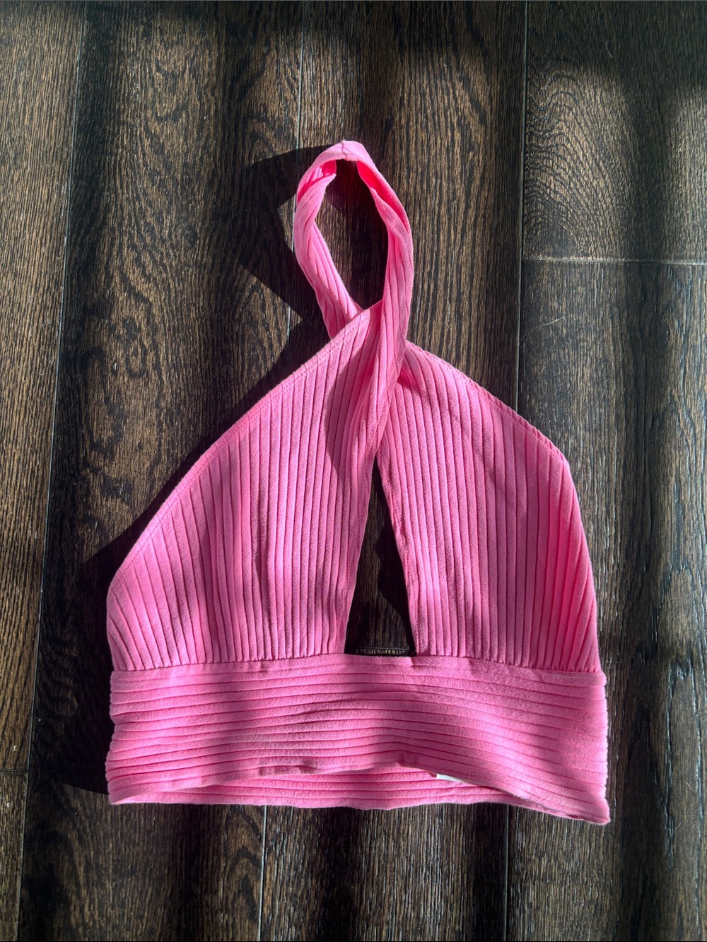 Callahan Pink Ribbed Halter Crop Top - Picture 4 of 5